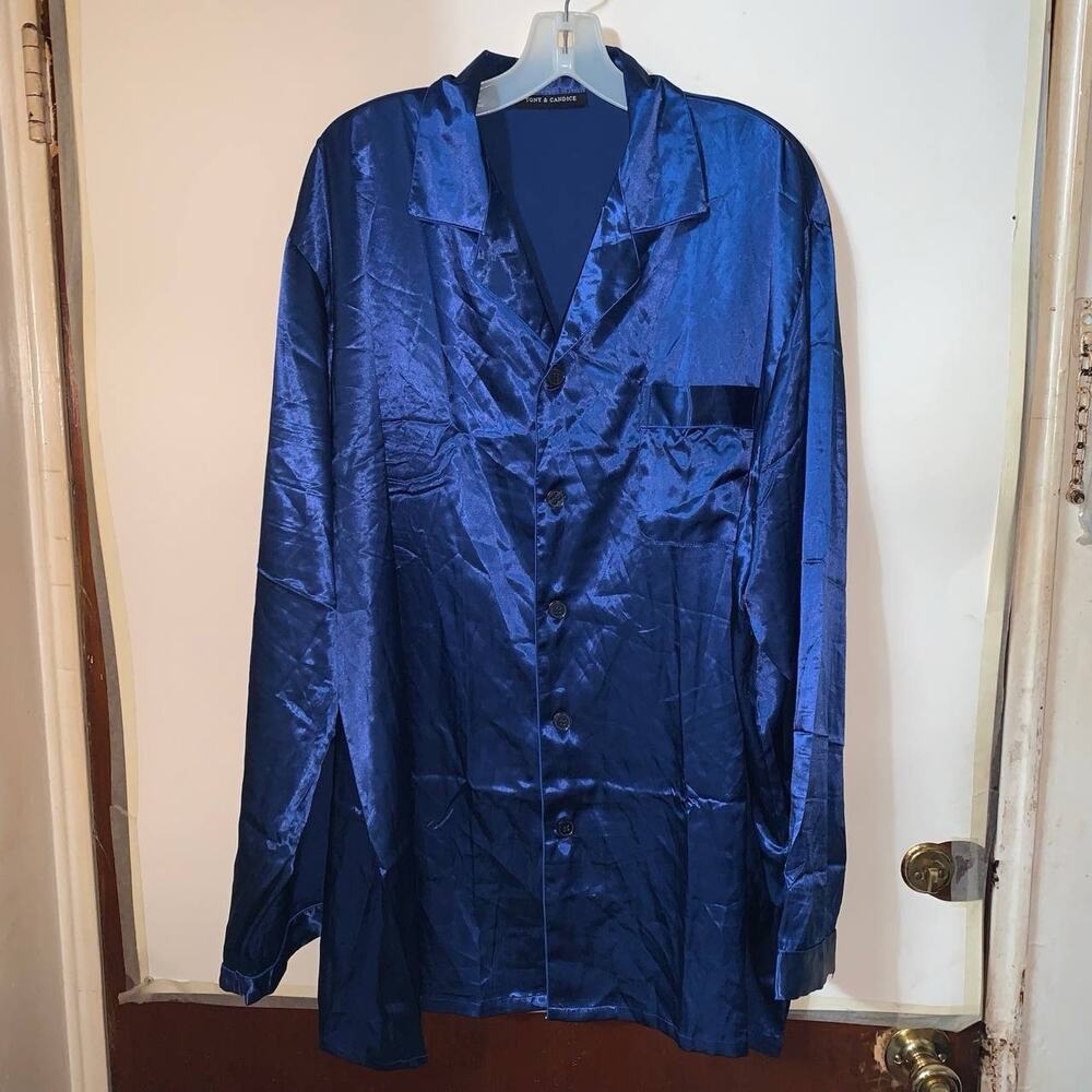 Tony & Candice Women Satin Sleep Shirt Long Sleeve Nightgown Button Down X-Large